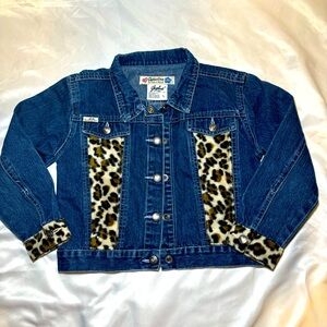 Gasoline Girls Leopard Print Denim Jacket Youth Girls Size Large Fall Winter